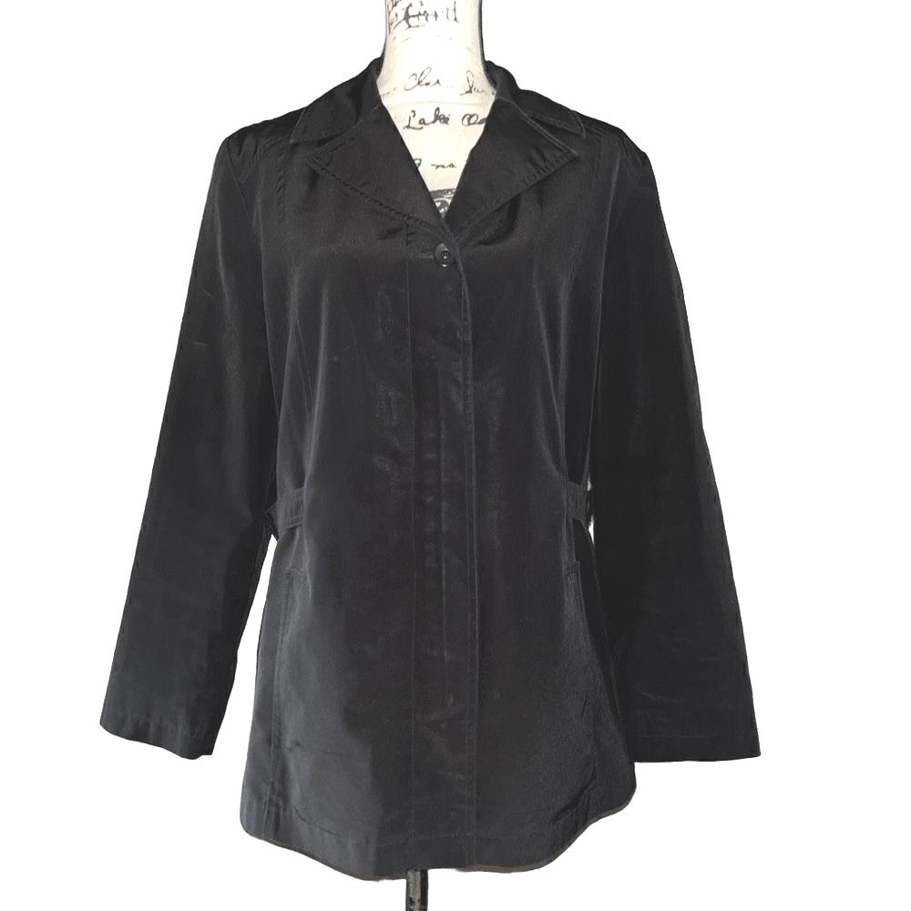 Gallery Womens Black Button Up Lightweight Jacket Notched‎ Lapel Size Medium